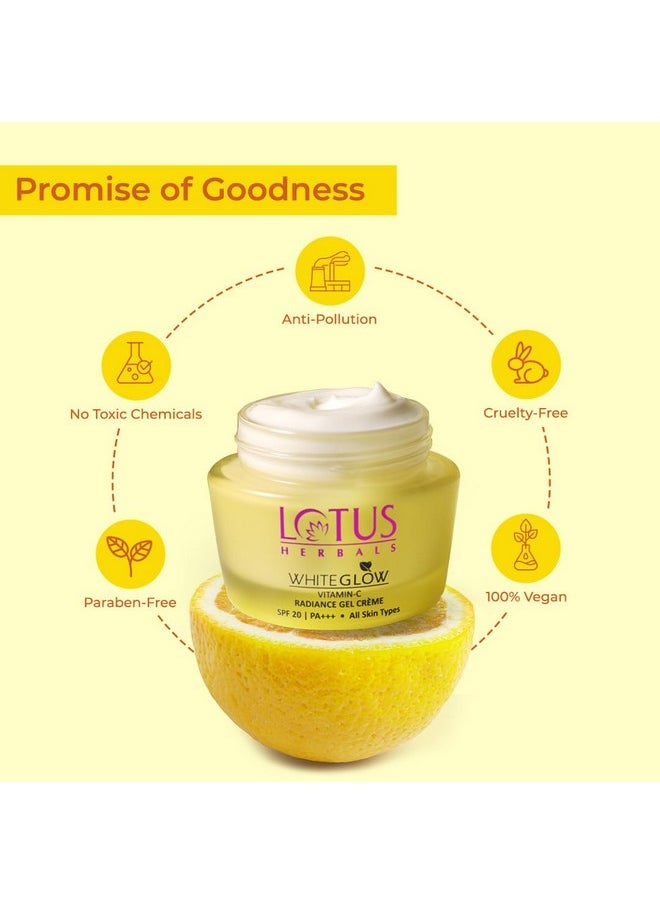 Whiteglow Vitamin C Gel Crème | Reduces Dark Spots | Unique Gel + Crème Formula | 100X More Vitamin C | Boosts Radiance | Spf 20 Pa+++ | Paraben-Free | 50G