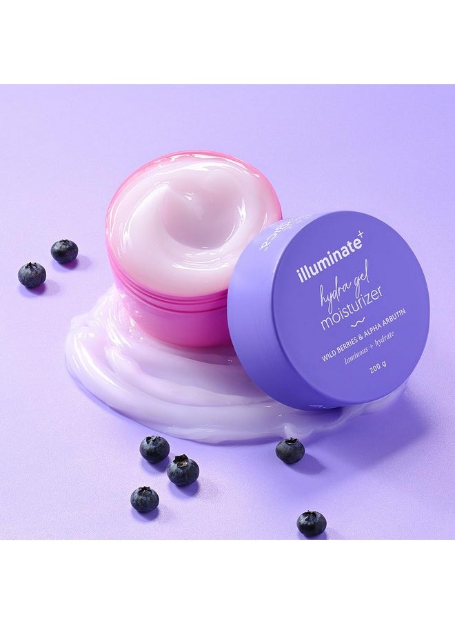 Illuminate + Hydra Gel Moisturizer With Wild Berries & Alpha Arbutin-200G|24 Hour Intense Hydration|Water-Like Gel Texture|Non-Sticky & Quick Absorbing For Luminous Skin