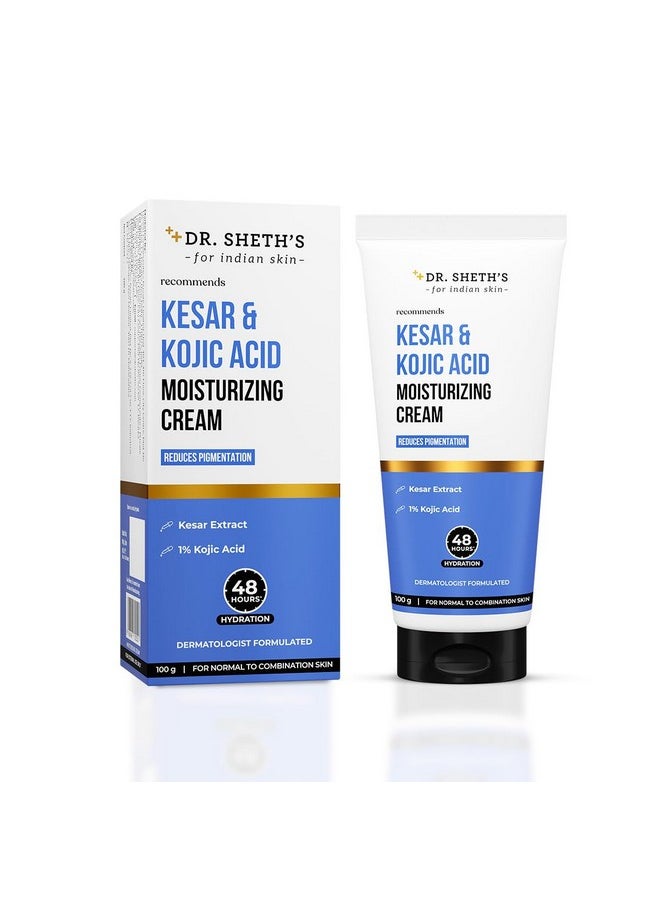 Kesar & Kojic Acid Moisturizing Cream | For Normal To Combination Skin | Reduces Pigmentation | 48Hr Deep Hydration | Formulated With Nmfs | Non Sticky | For Men & Women | 100G