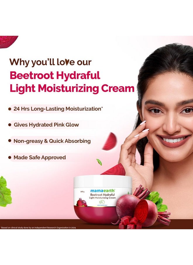 Beetroot Hydraful Light Moisturizing Cream With Beetroot & Hyaluronic Acid For Pink Glow 200G | For Face, Hand & Body | 24H Moisturization | Quick Absorbing, Non-Greasy | Soft Moisturizer