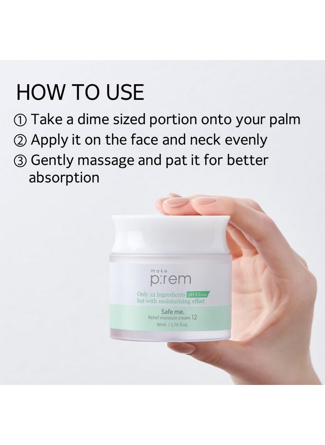 Make P:Rem Safe Me. Relief Moisture Cream 12, Clinically Proven 48-Hour Hydration, Minimal Ingredients, Ewg Green, Korean Skin Care, 80Ml, 2.70 Fl.Oz