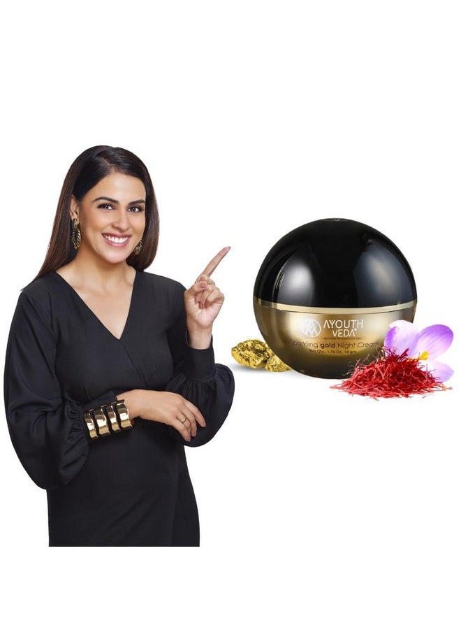 Sparkling 24K Nano Elemental Gold Night Cream| Enriched With 24K Gold & Kashmiri Saffron|Reduces Fine Lines, Nourishes Skin, Improves Skin Firmness| (Luxury Packaging Pack Of 1-50G)