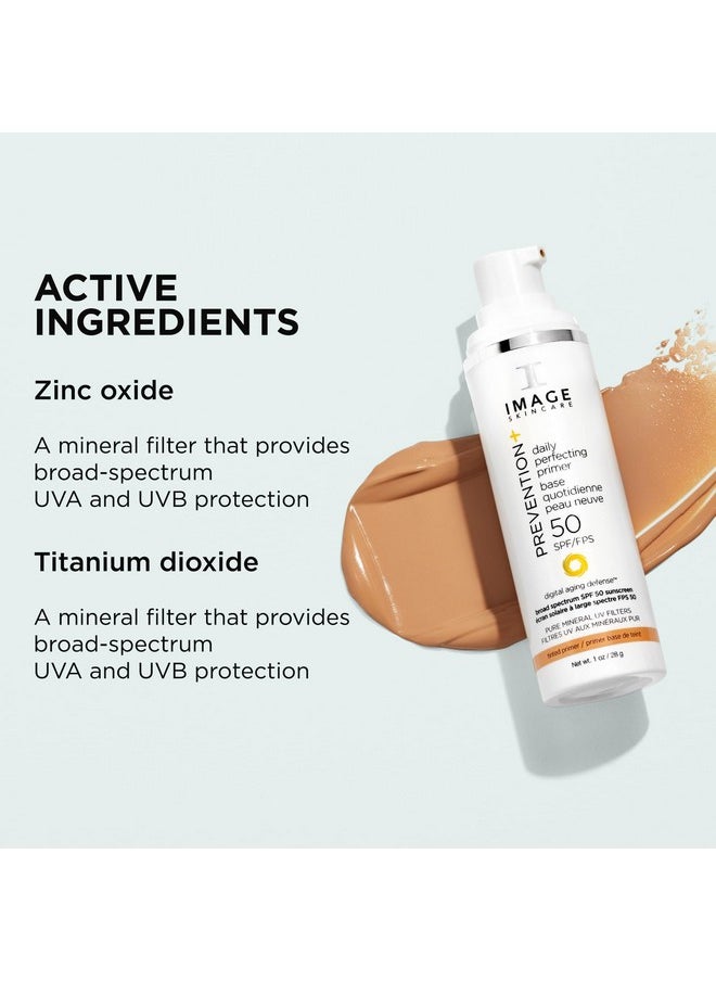 , Prevention+ Daily Perfecting Primer Spf 50, Tinted Zinc Oxide Face Priming Sunscreen Lotion, Leaves No White Cast, 1 Oz