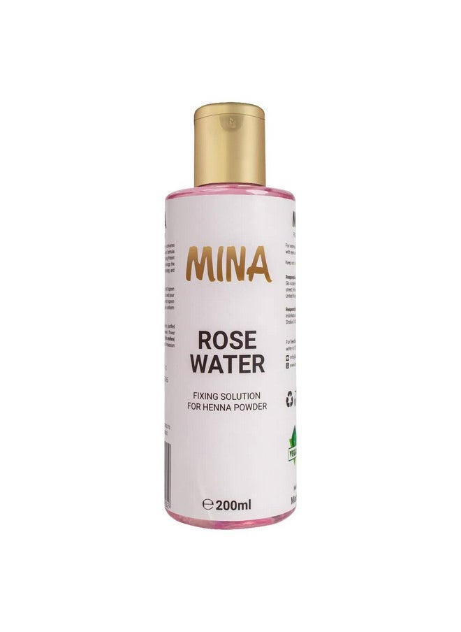 Mina Rose Water Facial Toner And Eyebrow Henna Tint Fixing Solution| Calming & Soothing, Suitable For All Skin Types | Organic, Refreshing Natural Rose Water | 200Ml