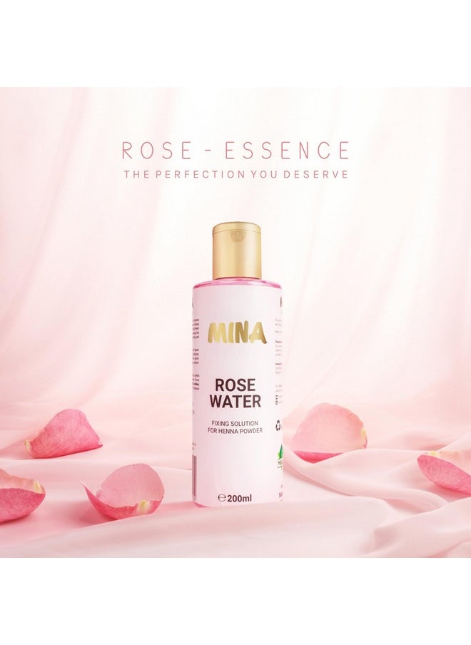 Mina Rose Water Facial Toner And Eyebrow Henna Tint Fixing Solution| Calming & Soothing, Suitable For All Skin Types | Organic, Refreshing Natural Rose Water | 200Ml