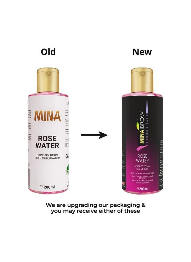 Mina Rose Water Facial Toner And Eyebrow Henna Tint Fixing Solution| Calming & Soothing, Suitable For All Skin Types | Organic, Refreshing Natural Rose Water | 200Ml