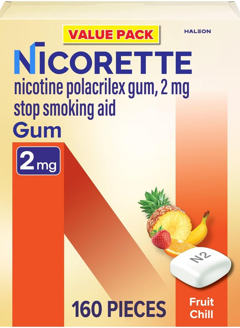 Nicorette 2 mg Nicotine Gum to Help Stop Smoking - Fruit Chill Flavored Stop Smoking Aid, 160 Count