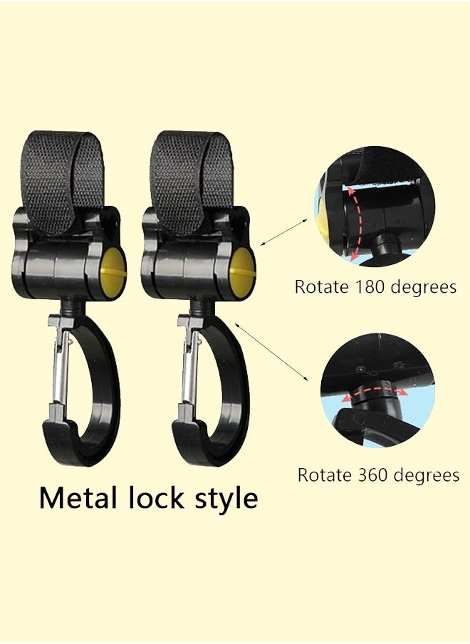 4 Pcs Stroller Clip, Hanging Multipurpose 360° Rotation Diaper Bag Hanger for Walker Rollator Crutches Wheelchair Shopping Cart Car Back Seat Purses Bike Wheelchair Pushchair