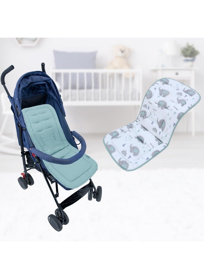 Baby Stroller Cushion,Infant Car Seat Insert-Reversible Universal Breathable And Soft Newborn Stroller Mat,100% Cotton Cover Toddler Seat Pad Liner-34X78Cm,1 Pack(Elephant Green+White)