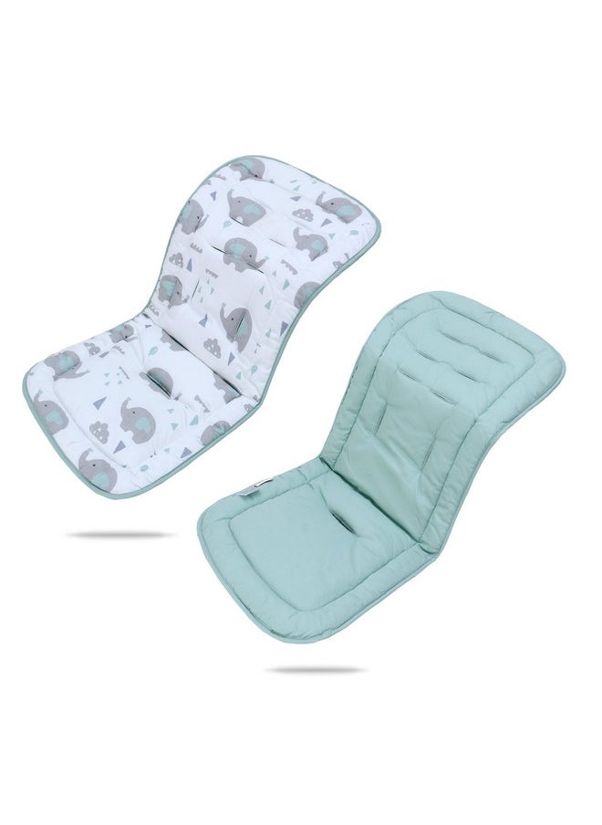 Baby Stroller Cushion,Infant Car Seat Insert-Reversible Universal Breathable And Soft Newborn Stroller Mat,100% Cotton Cover Toddler Seat Pad Liner-34X78Cm,1 Pack(Elephant Green+White)