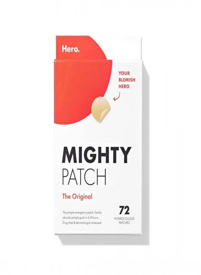 Mighty Patch Original from Hero Cosmetics - Hydrocolloid Acne Pimple Patch for Covering Zits and Blemishes, Spot Stickers for Face and Skin, Vegan-friendly and Not Tested on Animals (72 Count)