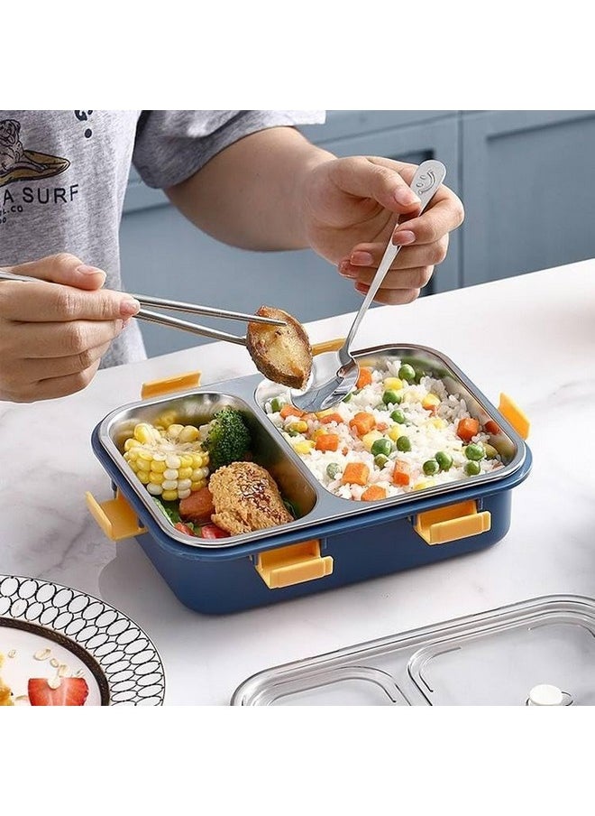 Lunch Box 2 Compartment Leak-Proof Bpa Free Stainless Steel, Lunch Box For Kids, Lunch Box For School & Office With A Fork, A Spoon And A Pair Of Chopsticks Multi Color (Gray)