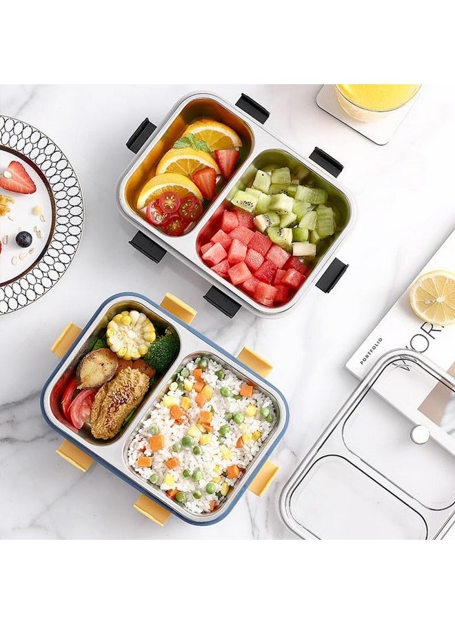 Lunch Box 2 Compartment Leak-Proof Bpa Free Stainless Steel, Lunch Box For Kids, Lunch Box For School & Office With A Fork, A Spoon And A Pair Of Chopsticks Multi Color (Gray)