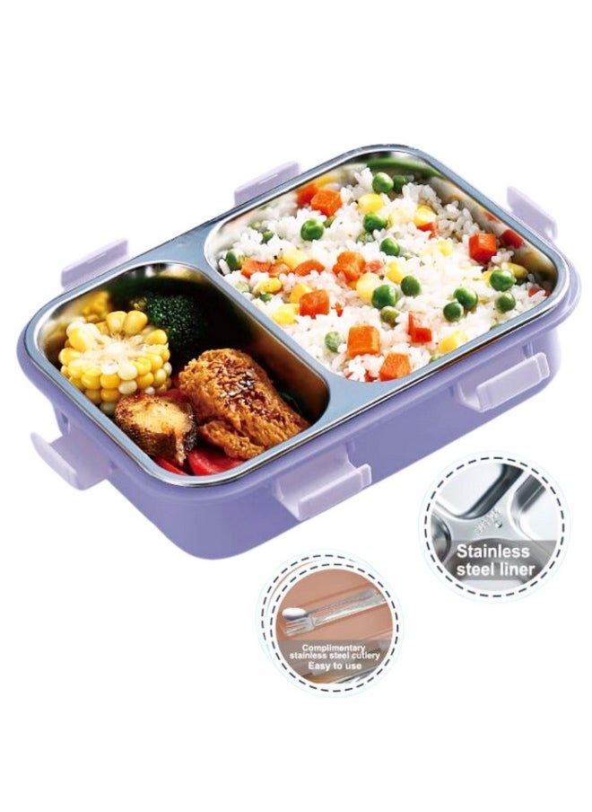 Steel Lunch Tiffin Box For Kids, School & Office, 2 Compartment Stainless Steel Tiffin Box With Soup Bowl, Spoon, Fork, Chopsticks (Lunch Box 800 Ml) - Random Color