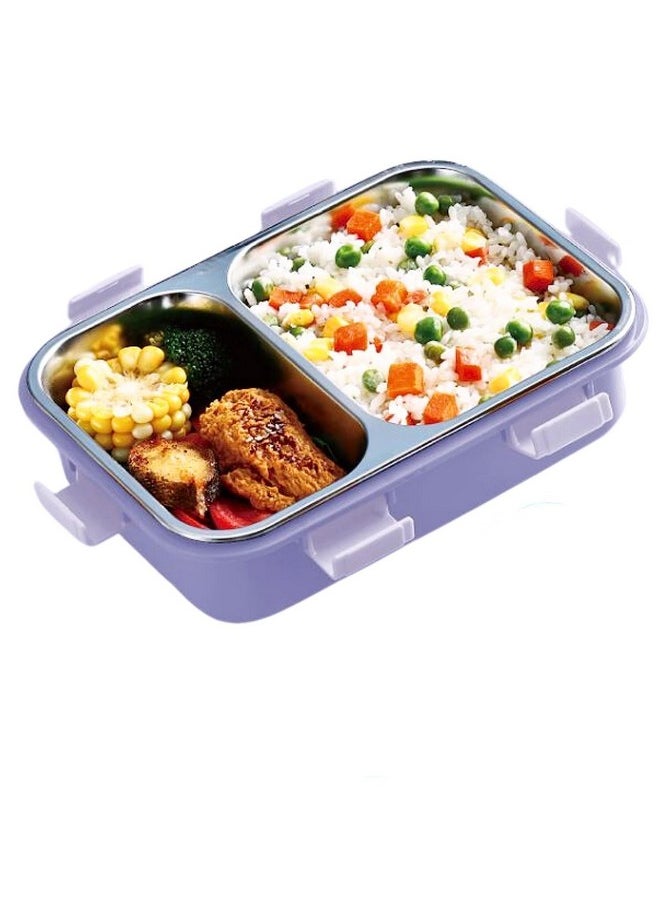 Steel Lunch Tiffin Box For Kids, School & Office, 2 Compartment Stainless Steel Tiffin Box With Soup Bowl, Spoon, Fork, Chopsticks (Lunch Box 800 Ml) - Random Color