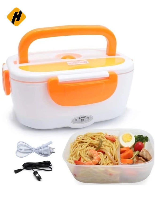 Electric Lunch Box 2 in 1, Portable Food Warmer Heating,Food-Grade Container, 12V 110V 40W Adapter, Car Truck Home Work Use, Spoon and 2 Compartments Included (orange)