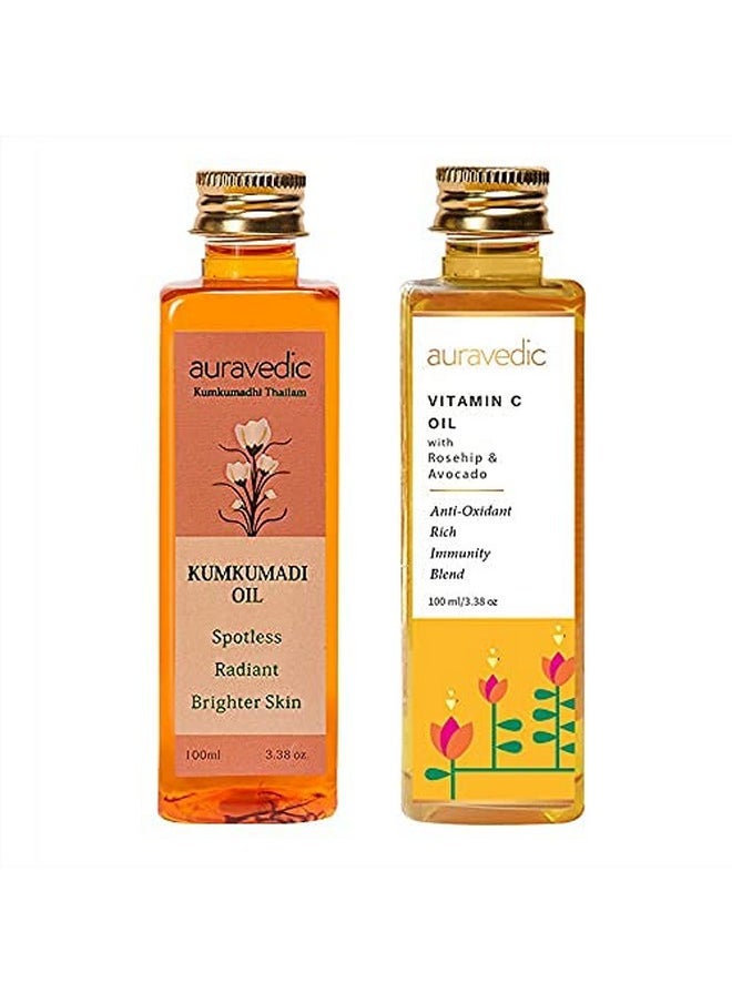 Kumkumadi Tailam Kumkumadi Face Oil For Glowing Skin And Vitamin C Oil Face Serum 100 Ml Pack Of 2 Vitamin C Serum Oil And Kumkumadi Oil Kumkumadi Thailam For Face