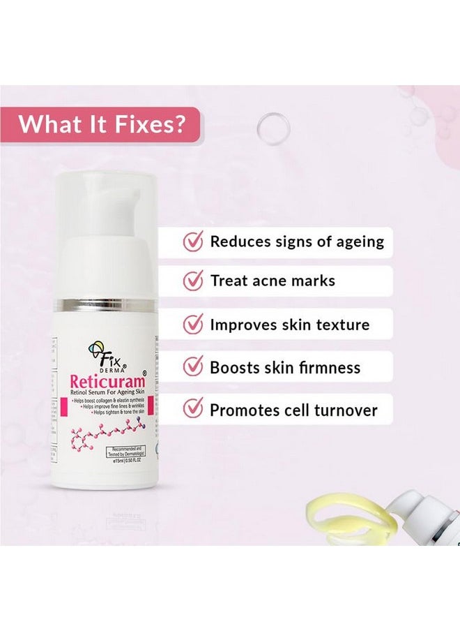 .05% Pure Retinol Reticuram Face Serum For Anti Aging, Boost Collagen, Night Face Serum With Retinol & Vitamin C To Reduce Fine Lines & Wrinkles For Unisex - 15Ml