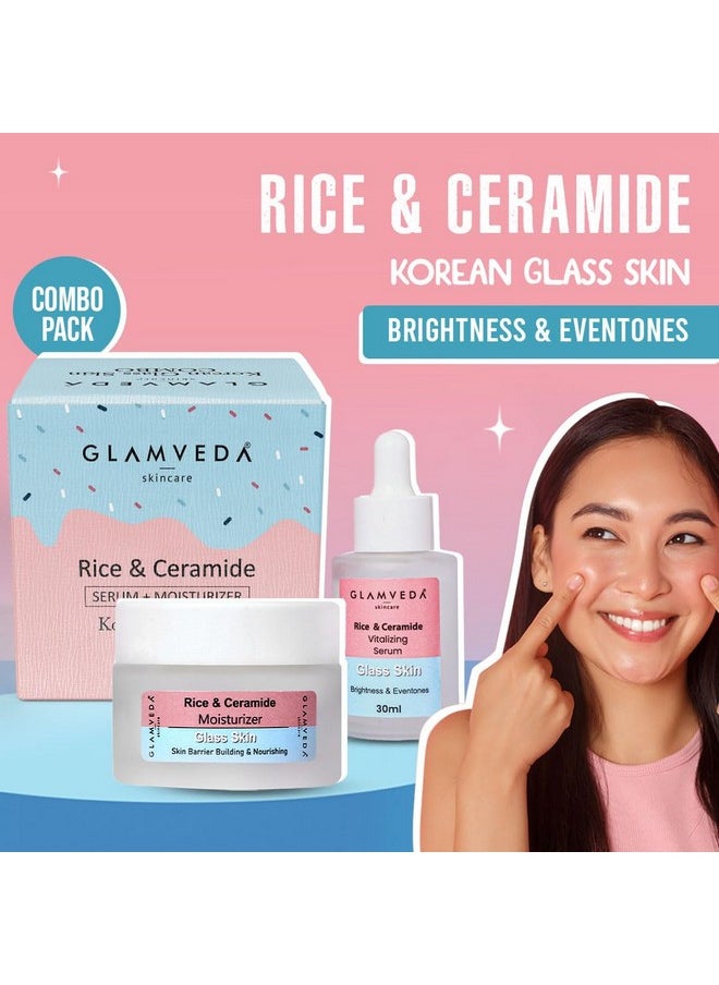 Korean Glass Skin Rice & Ceramide Face Serum & Moisturizer Combo For Dry & Sensitive Skin Types