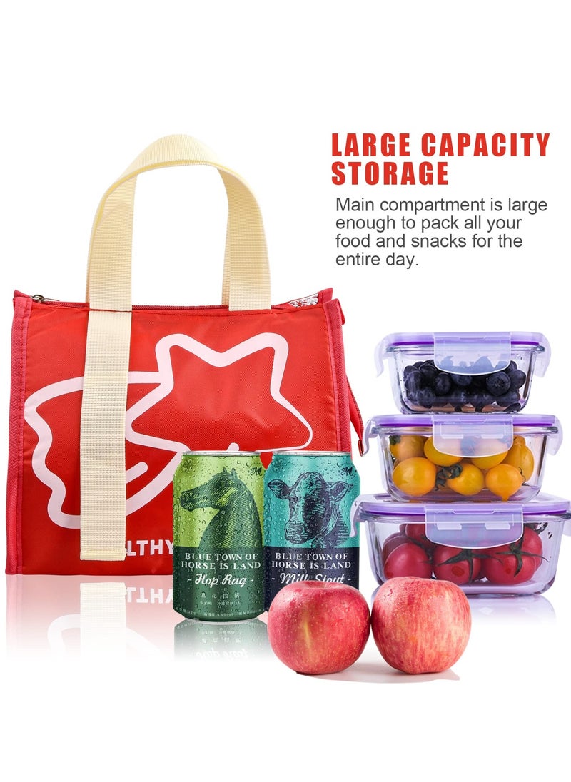 SYOSI Insulated Lunch Bag, Thermal Lunch Tote Bag Waterproof Foldable Lunch Bag Leak-Proof Outdoor Picnic Bag for Women Men Children (Red)