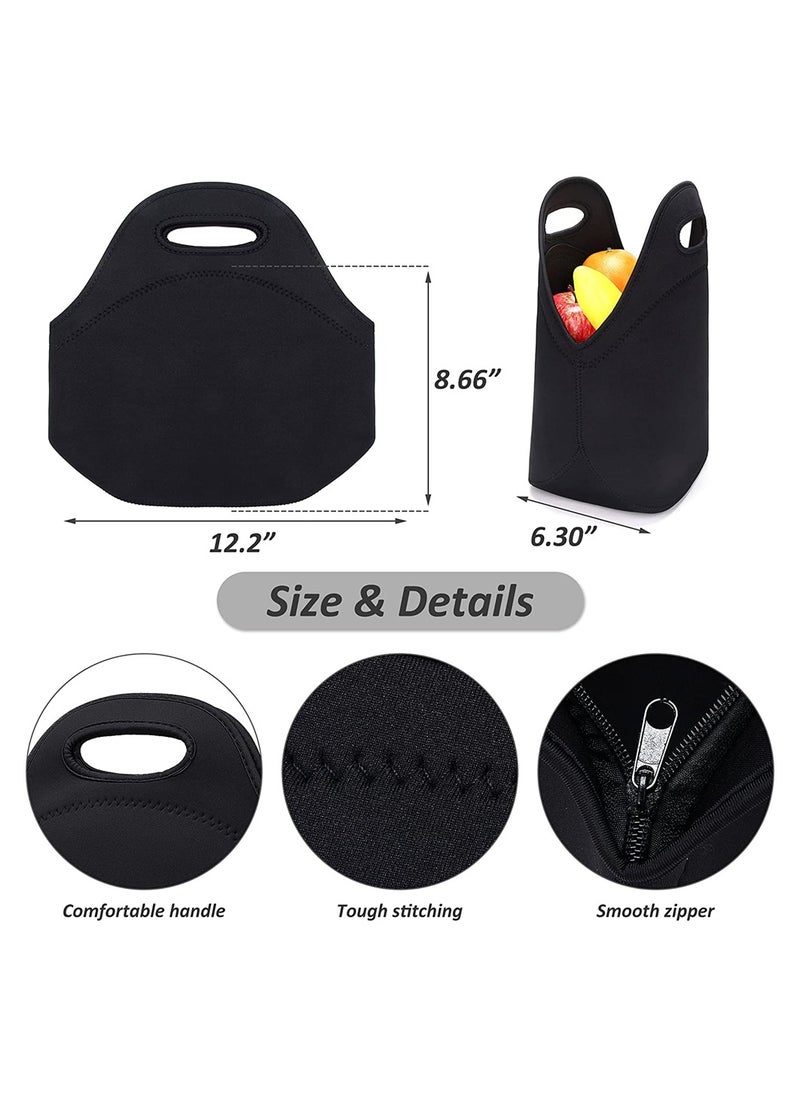 Carry Lunch Bag, ELECDON Neoprene Lunch Bags Thermal Insulated Lunch Tote Bag Lightweight, Insulated Reusable Washable Neoprene Picnic Bag for Women, Men, Student Lunch Box Bag (Black)