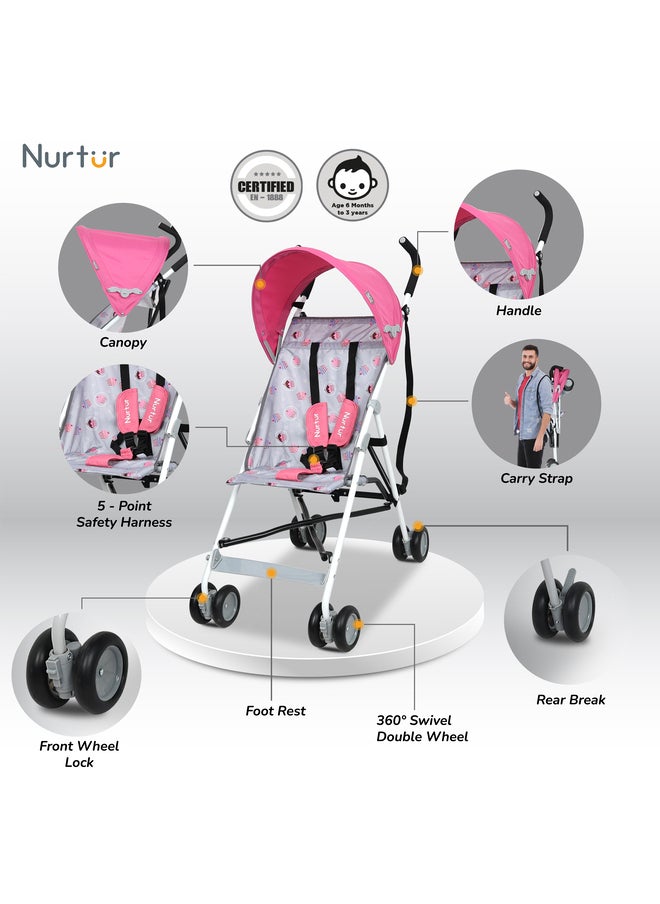 Multicolour Lightweight Rex Buggy Stroller With Compact Foldable Canopy, Shoulder Strap For 6-36 Months