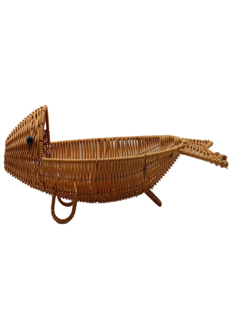 Fish-Shaped Polypropylene Rattan Basket ,Multifunctional Tray with Standing Holders,Fruit Vegetable Basket,Natural Style Home Decor,Distinctive Organizer Container ,Brown