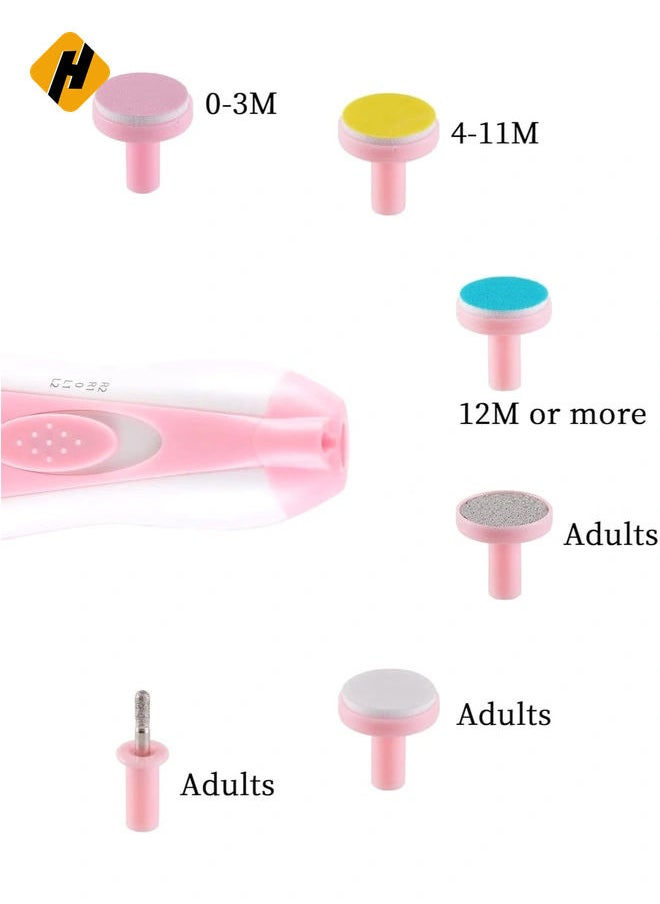 Baby Nail Trimmer Electric No Sharp Claws Hurt, Baby Nail File Kit Manicure Set,6 in 1 Safety Cutter Trimmer Clipper for Toes and Fingers Pink