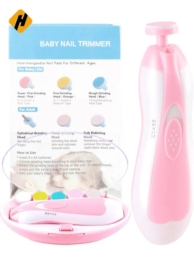 Baby Nail Trimmer Electric No Sharp Claws Hurt, Baby Nail File Kit Manicure Set,6 in 1 Safety Cutter Trimmer Clipper for Toes and Fingers Pink