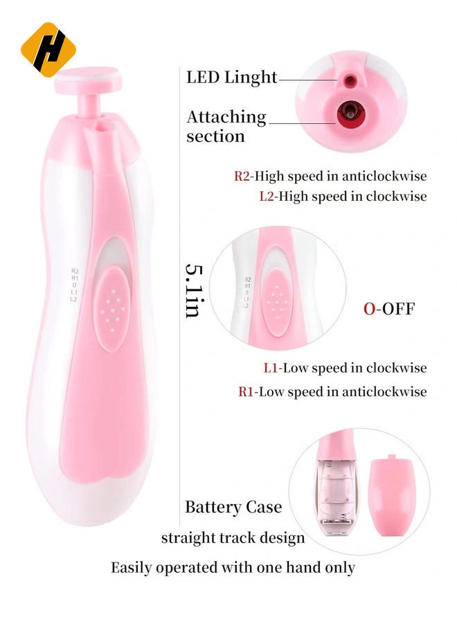 Baby Nail Trimmer Electric No Sharp Claws Hurt, Baby Nail File Kit Manicure Set,6 in 1 Safety Cutter Trimmer Clipper for Toes and Fingers Pink