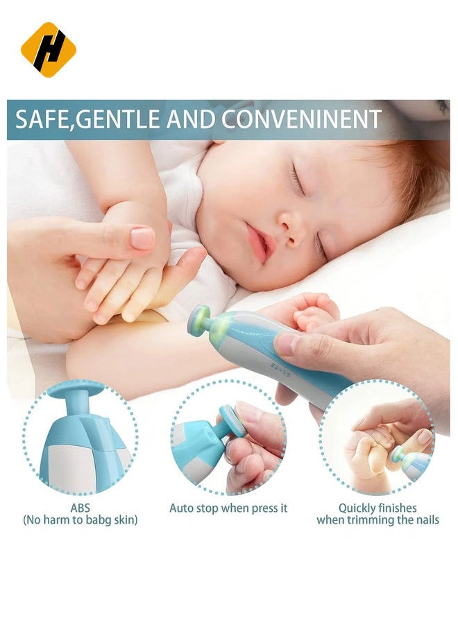 Baby Nail File Electric Nail Trimmer File Manicure Set, Toes Fingernails Care Trimmer with LED Light for Newborn, Kids and Adults