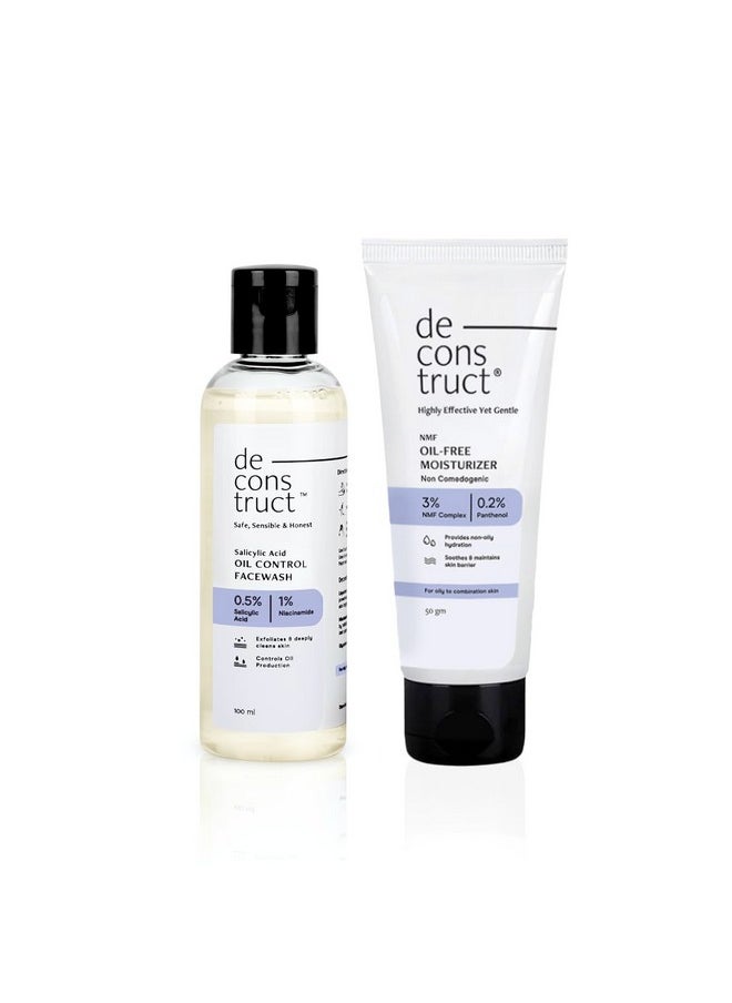 Daily Oil Free Cleanse & Hydrate Duo - Oil Control Face Wash + Oil- Free Moisturiser | Oil-Free And Hydrated Skin | Oily Acne Prone Skin