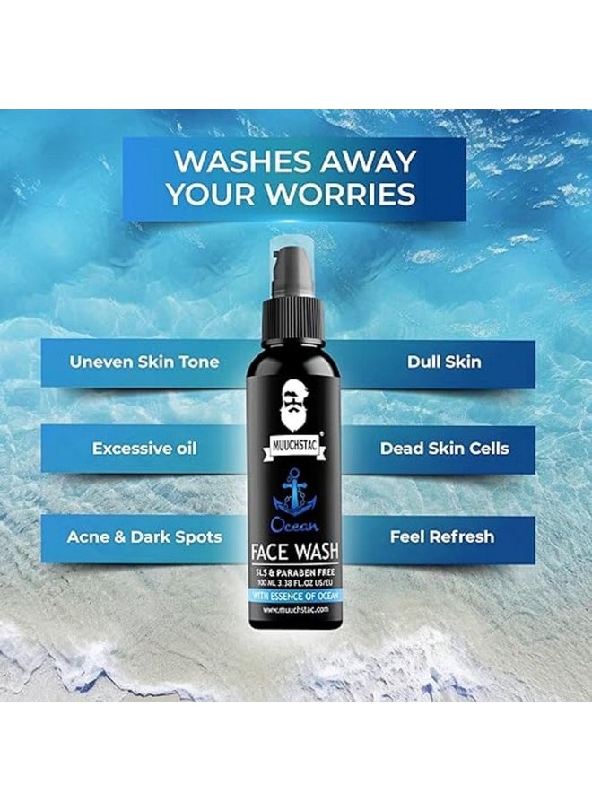 Ocean Face Wash For Men | Fight Acne & Pimples, Brighten Skin, Clears Dirt, Oil Control, Refreshing Feel - Multi-Action Formula (2X100 Ml)