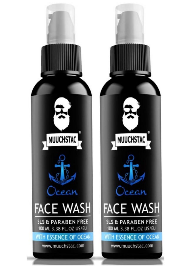 Ocean Face Wash For Men | Fight Acne & Pimples, Brighten Skin, Clears Dirt, Oil Control, Refreshing Feel - Multi-Action Formula (2X100 Ml)