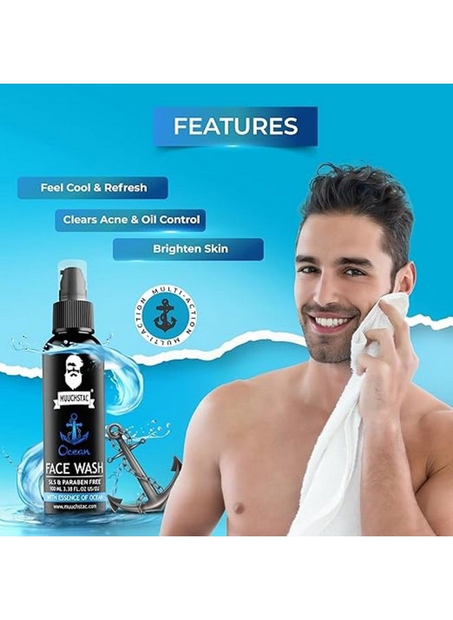 Ocean Face Wash For Men | Fight Acne & Pimples, Brighten Skin, Clears Dirt, Oil Control, Refreshing Feel - Multi-Action Formula (2X100 Ml)