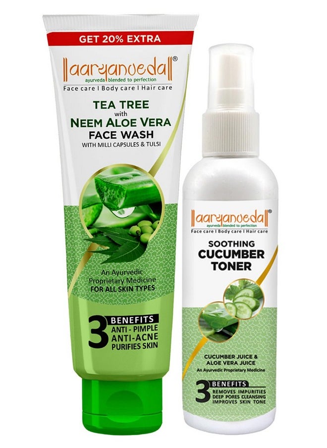 Tea Tree Face Wash With Neem & Aloe Vera Extracts 120Ml & Cucumber Face Toner 100Ml (Pack Of 2)