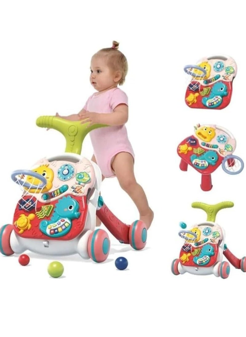 Classic Baby Push Walker | 3-in-1 Multifunctional Play Center | Push & Pull Toy with Shooting Ball & Activity Table | Musical Baby Walker with Lights & Sounds | Adjustable Baby Walker for Boys & Girls