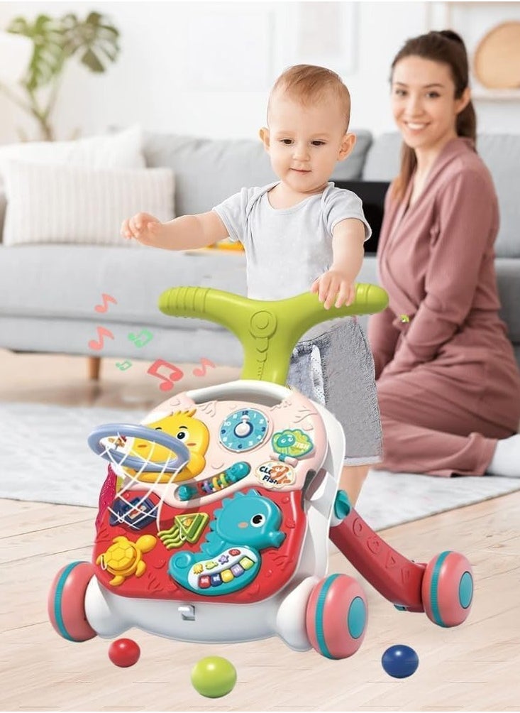 Classic Baby Push Walker | 3-in-1 Multifunctional Play Center | Push & Pull Toy with Shooting Ball & Activity Table | Musical Baby Walker with Lights & Sounds | Adjustable Baby Walker for Boys & Girls