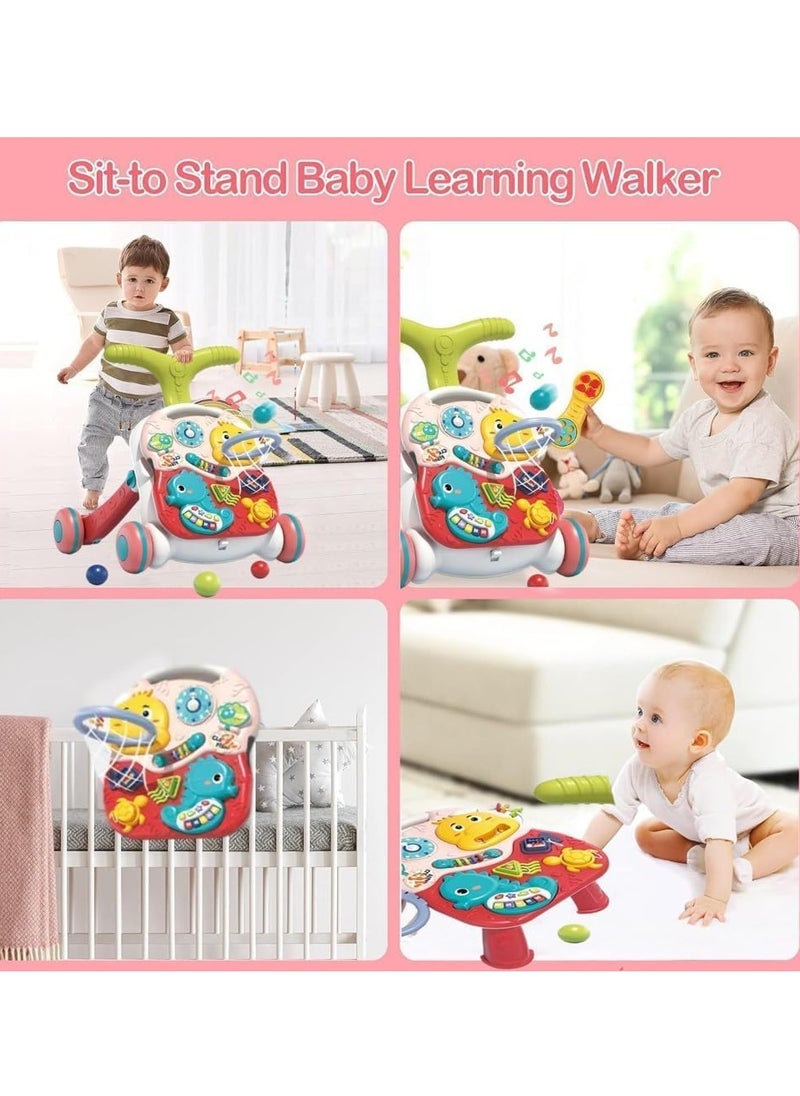 Classic Baby Push Walker | 3-in-1 Multifunctional Play Center | Push & Pull Toy with Shooting Ball & Activity Table | Musical Baby Walker with Lights & Sounds | Adjustable Baby Walker for Boys & Girls