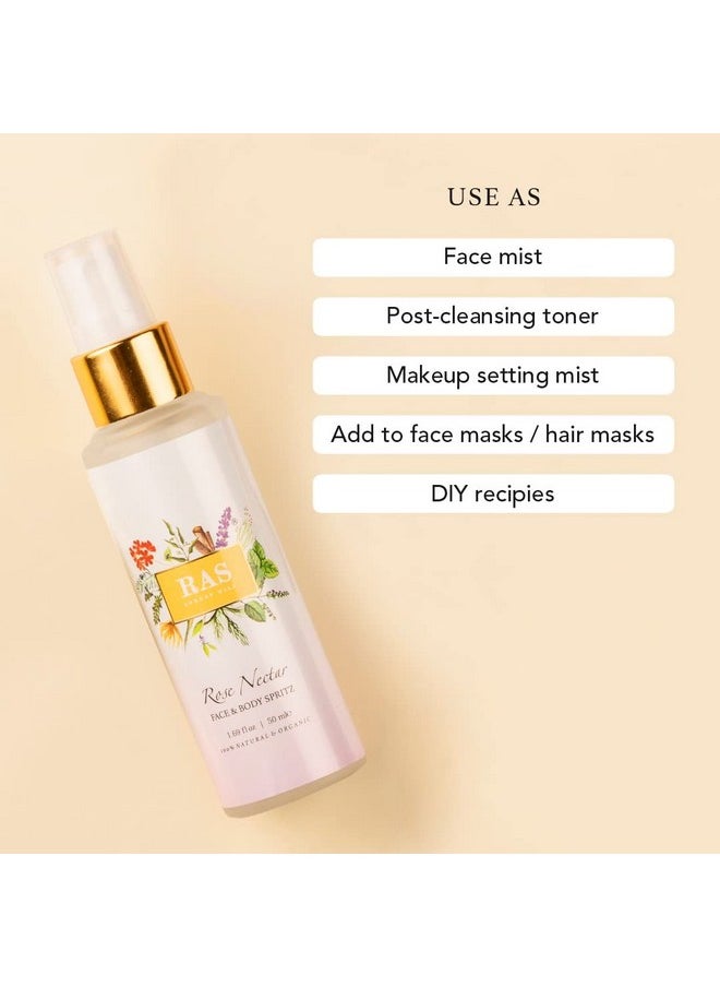 Rose Nectar Face & Body Spritz Toner | Alcohol Free Face Mist | Enriched With Rose, Lavender & Geranium | Soothe Skin, Balance Skin'S Ph Level & Brighten And Refresh Your Skin | 50Ml