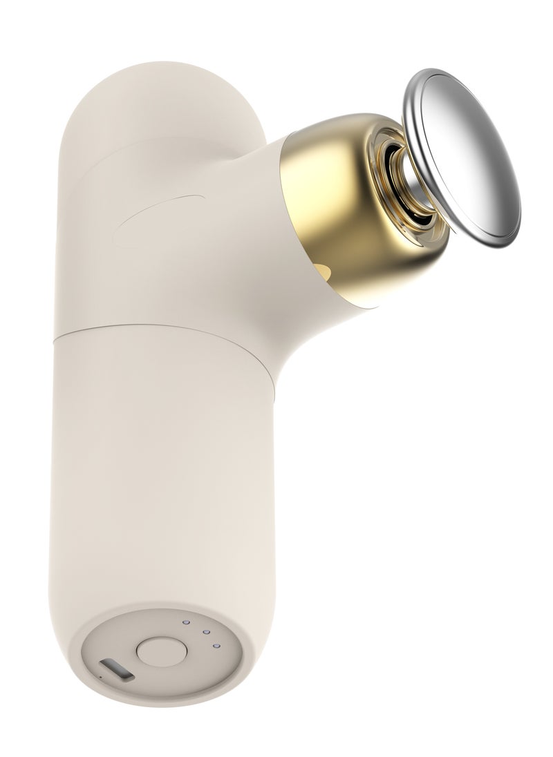 Premium 40W Portable Massage Gun / 50-55DB Noise / 4 Speed Dual Mode Gear / 1400-3000 RPM Range / Hot Compress / Strong Massage / Conical Head / Spherical Head / Clawed Head / Flat Head - Beige