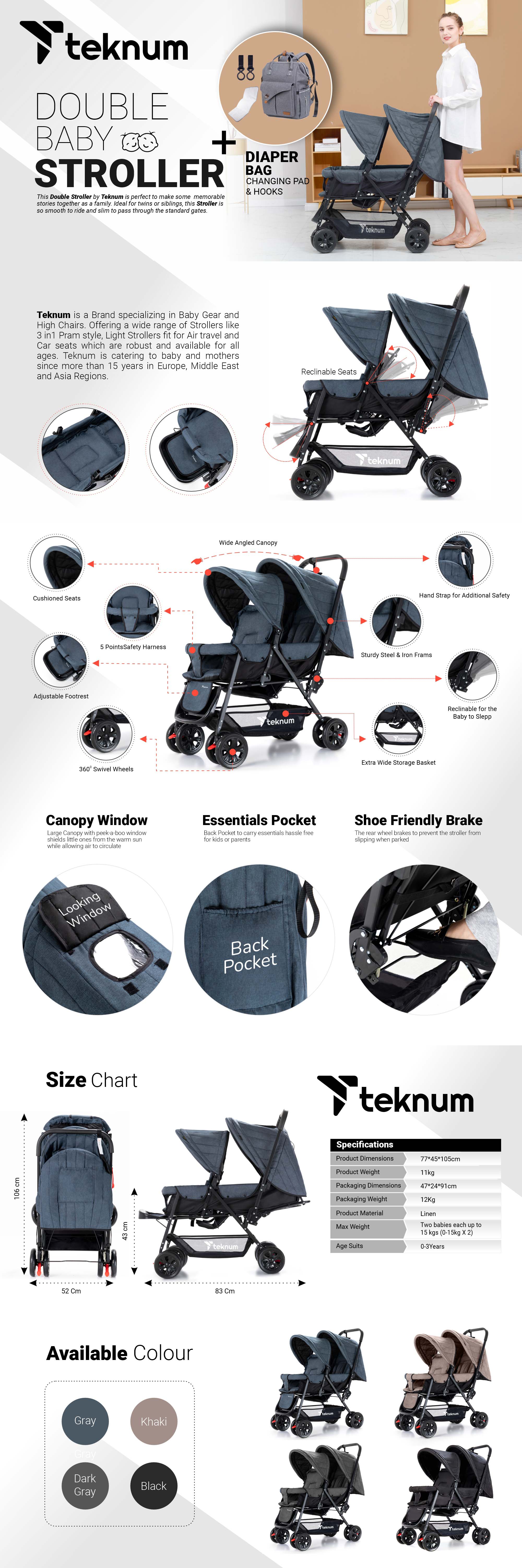 Double Stroller Combo - Dark Grey