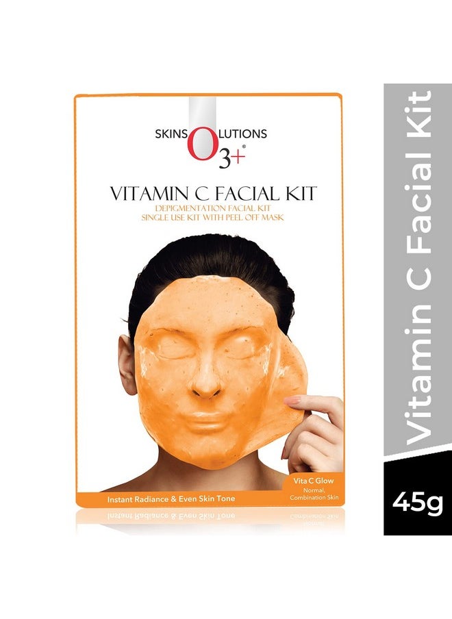 Vitamin C Facial Kit Depigmentation Single Use Kit With Peel Off Mask For Instant Radiance And Even Skin Tone | Vita C Glow Normal, Combination Skin, 45G