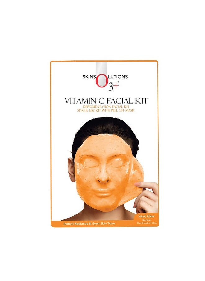 Vitamin C Facial Kit Depigmentation Single Use Kit With Peel Off Mask For Instant Radiance And Even Skin Tone | Vita C Glow Normal, Combination Skin, 45G