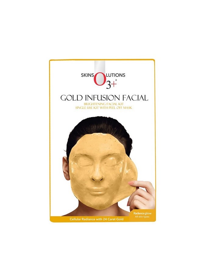 Gold Infusion Facial Brightening Facial Kit With Peel Off Mask | Cellular Radiance With 24 Carat Gold | Radiance Glow For All Skin Types, 45 Gm