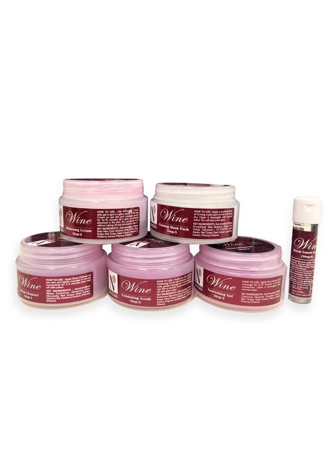 Wine Facial Kit For Women, 5 Steps For Glowing Skin, Restores Skin Nutrients Reduced Pigmentation All Skin Types- 250G+10Ml