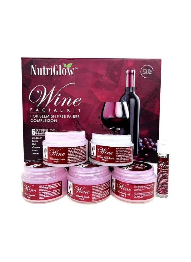 Wine Facial Kit For Women, 5 Steps For Glowing Skin, Restores Skin Nutrients Reduced Pigmentation All Skin Types- 250G+10Ml