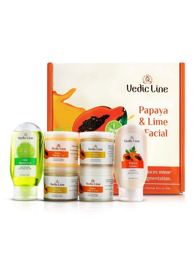 Vedicline Papaya & Lime Facial Kit Helps To Reduce Tan, Blemishes And Pigmentation With Papaya, Lime, Aloe Vera For Clear Radiant Skin, 640Ml