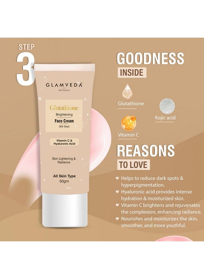 Glutathione Skin Perfecting Brightening & Dark Spots Removal 4 Steps Skincare Routine ( Face Wash + Face Cream + Face Serum + Body Lotion )