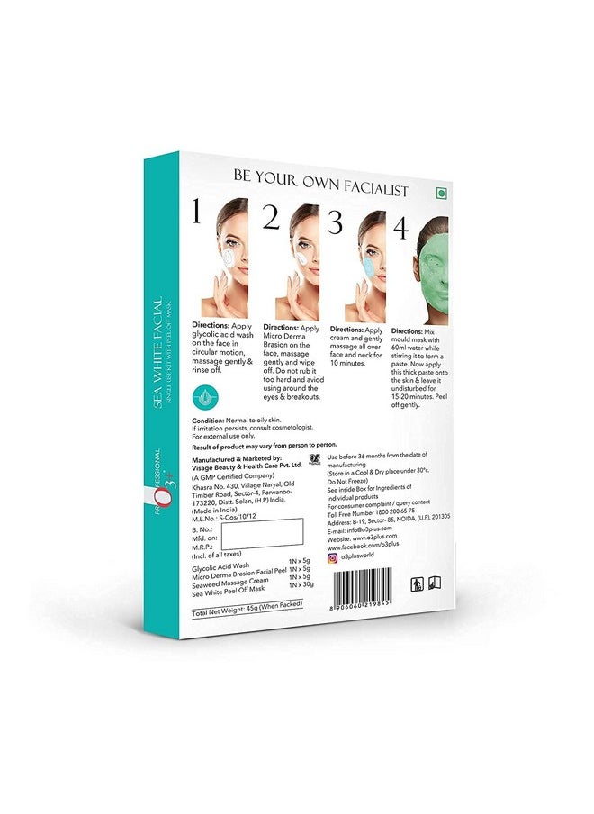 Sea White Brightening Facial Kit With Peel Off Mask Suitable For Normal To Oily Types (45G, Single Use Facial Kit)